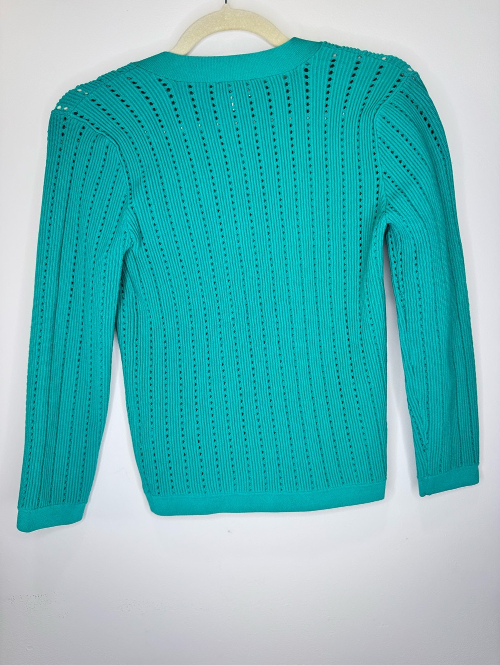 NWT ✨L'AGENCE Teal Ribbed V-Neck Button Cardigan Irvin Pointelle Sz Small $465 - Picture 8 of 8